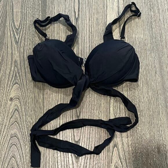 NWOT Jacque Designs Swim Bikini Top Halter Neck Adjustable Strap Black Size L - Picture 1 of 5